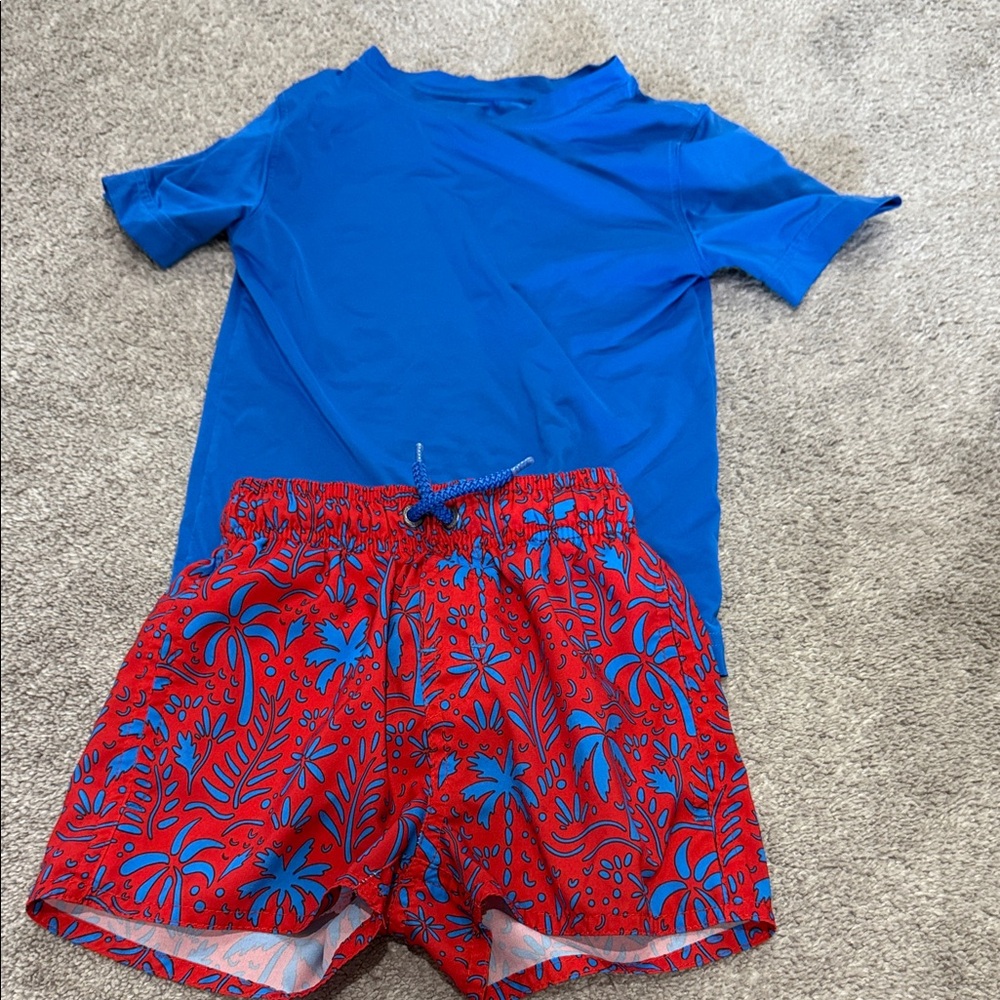 Blue Rash Guard and Red Swim Shorts Set 2/3 Dillards